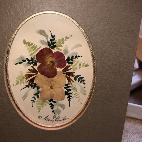 Botanical Floral Pressed Flowers PRINT Matted  Signed Mary Pe ton Florida - Picture 2 of 5